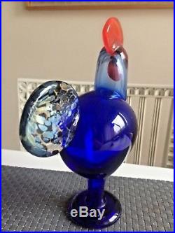 A beautiful deep stunning blue colour rooster Oiva Toikka glass bird Nuutajärvi