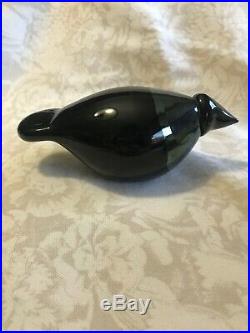 IITTALA OIVA TOIKKA Raven Glass Bird Signed Black Great Condition