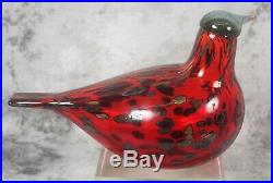 IITTALA Oiva Toikka NUUTAJÄRVI Ruby Red Art Glass Bird Finland Mercury Spots 8