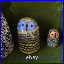 Iittala Birds Oiva Toikka Barn Parent Owl Vintage handmade 4 Set Crystal Glass