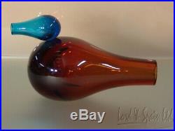 Iittala Giorgio Vigna 8 1/4 Long COLORI Art Glass Orange & Blue Bird Figurine