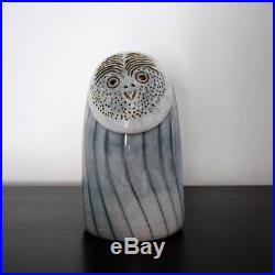 Iittala Glass Art Bird Oiva Toikka Rospuutto White Owl Signed Sticker Label Mint