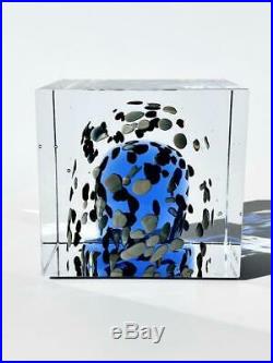Iittala Glass Cube ornament 86.5cm Oiva Toikka Bird Blue Lusterware NO BOX