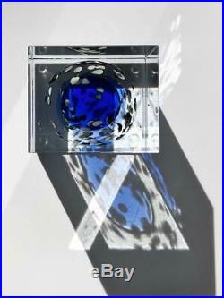 Iittala Glass Cube ornament 86.5cm Oiva Toikka Bird Blue Lusterware NO BOX