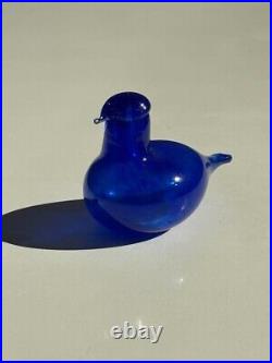 Iittala NUUTAJARVI Birds Glass Golden Crested Kinglet Blue color Oiva Toikka