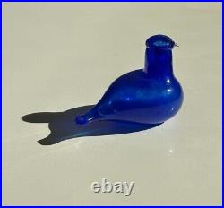 Iittala NUUTAJARVI Birds Glass Golden Crested Kinglet Blue color Oiva Toikka