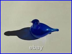 Iittala NUUTAJARVI Birds Glass Golden Crested Kinglet Blue color Oiva Toikka