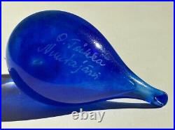 Iittala NUUTAJARVI Birds Glass Golden Crested Kinglet Blue color Oiva Toikka