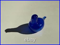 Iittala NUUTAJARVI Birds Glass Golden Crested Kinglet Blue color Oiva Toikka