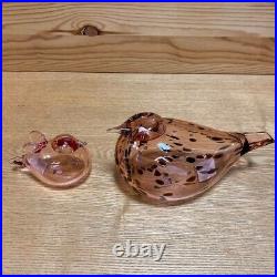 Iittala Oiva Bird Mother & Baby Salmon Pink Set of 2 Rare