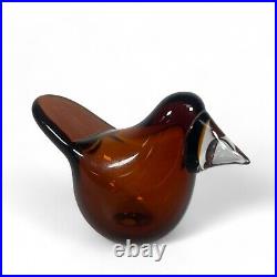 Iittala Oiva Toikka Art Glass Bird Dark Amber Flycatcher