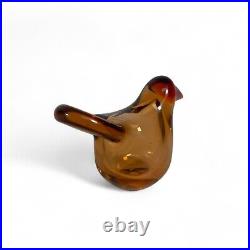 Iittala Oiva Toikka Art Glass Bird Peach Amber Flycatcher