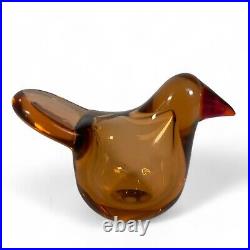 Iittala Oiva Toikka Art Glass Bird Peach Amber Flycatcher