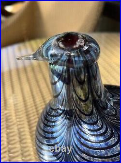 Iittala Oiva Toikka Art Glass Bird Pheasant Signed Blue Silver Black Multicolor
