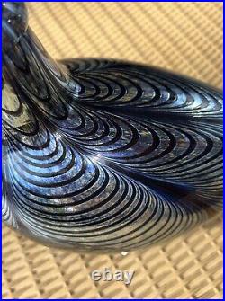 Iittala Oiva Toikka Art Glass Bird Pheasant Signed Blue Silver Black Multicolor