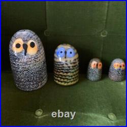 Iittala Oiva Toikka Barn Owl & Owlet Parent-child 4 Set Figurine Glass Art Used