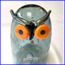 Iittala Oiva Toikka Glass Figurine Birds Long eared Owl Clear Blue H 7.2in. 2017