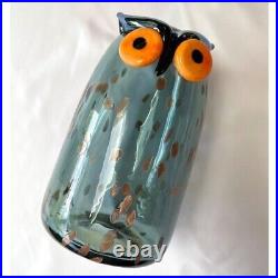 Iittala Oiva Toikka Glass Figurine Birds Long eared Owl Clear Blue H 7.2in. 2017