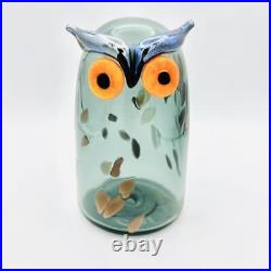 Iittala Oiva Toikka Glass Figurine Birds Long eared Owl Clear Blue H 7.5