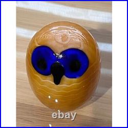 Iittala Oiva Toikka Northern Owl Yellow Scope Figurine Glass Art dark blue eyes