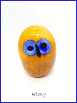Iittala Oiva Toikka Northern Owl Yellow Scope Figurine Glass Art pale blue eyes