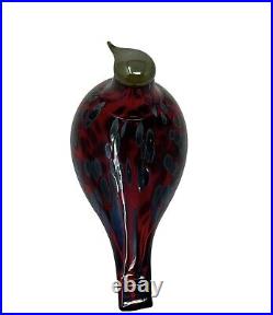 Iittala Oiva Toikka Signed Hand Blown Glass Speckled Bird ruby RED! LARGE