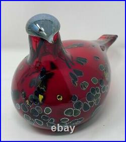 Iittala Ruby Red Bird Signed Oiva Toikka Nuutajärvi Finland Handblown Glass Art