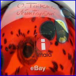 Iittala Signed O. Toikka Nuutajarvi Origial Sticker Ruby Red Glass Bird XLNT