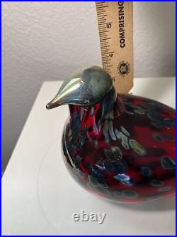 Iittala Signed O. Toikka Nuutajarvi Red Ruby Bird Finnish Art Glass