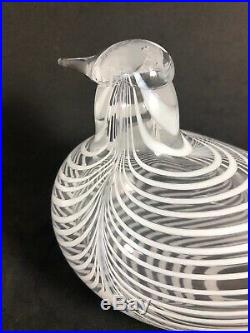 Large Art Glass Bird Iittala -Finland Art Glass Clear & White Swirl 10C
