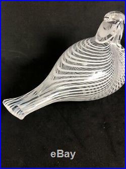 Large Art Glass Bird Iittala -Finland Art Glass Clear & White Swirl 10C