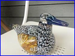 Large Oiva Toikka glass art duck bird with blue beak Nuutajärvi Finland Iittala