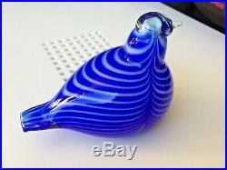 Light turquoise head and bluewhite stripes 46/1990 glass bird Oiva Toikka LtdEd
