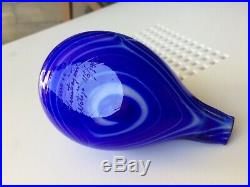 Light turquoise head and bluewhite stripes 46/1990 glass bird Oiva Toikka LtdEd