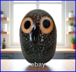 Near Mint Signed iittala Owl Toikka Barn Owlet Glass Bird Dark Green Black