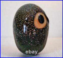 Near Mint Signed iittala Owl Toikka Barn Owlet Glass Bird Dark Green Black