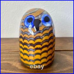 OIVA TOIKKA Watchful Hand Molded Owl Glass Bird Iittala Figurine Yellow 2004 F/S
