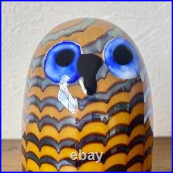 OIVA TOIKKA Watchful Hand Molded Owl Glass Bird Iittala Figurine Yellow 2004 F/S