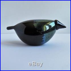 Oiva Toikka Baby Crow Black Lustre, Nuutajarvi Vintage Art Glass Bird Signed