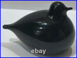 Oiva Toikka Dark Blue Glass Snow Bunting Bird Signed Finland Timberjack
