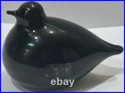 Oiva Toikka Dark Blue Glass Snow Bunting Bird Signed Finland Timberjack