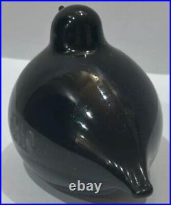 Oiva Toikka Dark Blue Glass Snow Bunting Bird Signed Finland Timberjack