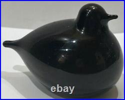 Oiva Toikka Dark Blue Glass Snow Bunting Bird Signed Finland Timberjack