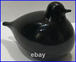 Oiva Toikka Dark Blue Glass Snow Bunting Bird Signed Finland Timberjack