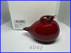 Rare Oiva Toikka Glass Bird Puffball by Iittala Finland, Finnish Sculpture Red