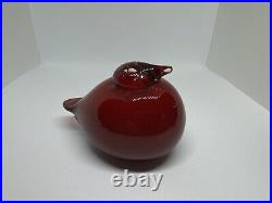 Rare Oiva Toikka Glass Bird Puffball by Iittala Finland, Finnish Sculpture Red