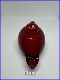 Rare Oiva Toikka Glass Bird Puffball by Iittala Finland, Finnish Sculpture Red