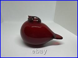 Rare Oiva Toikka Glass Bird Puffball by Iittala Finland, Finnish Sculpture Red