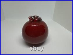 Rare Oiva Toikka Glass Bird Puffball by Iittala Finland, Finnish Sculpture Red