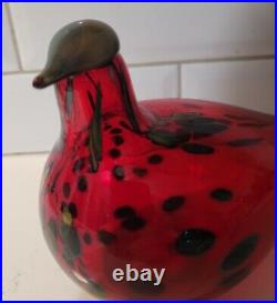 Signed Iittala O. Toikka Large Ruby Red Metallic Blown Glass Bird Dove Art